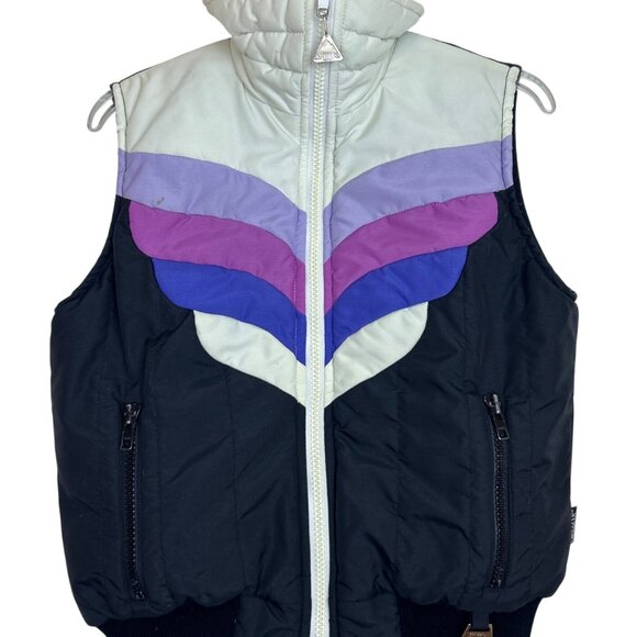 Vtg Snuggler Women's S Down Puffer Ski Vest Black Purple Colorblock Retro 80's - Picture 1 of 14